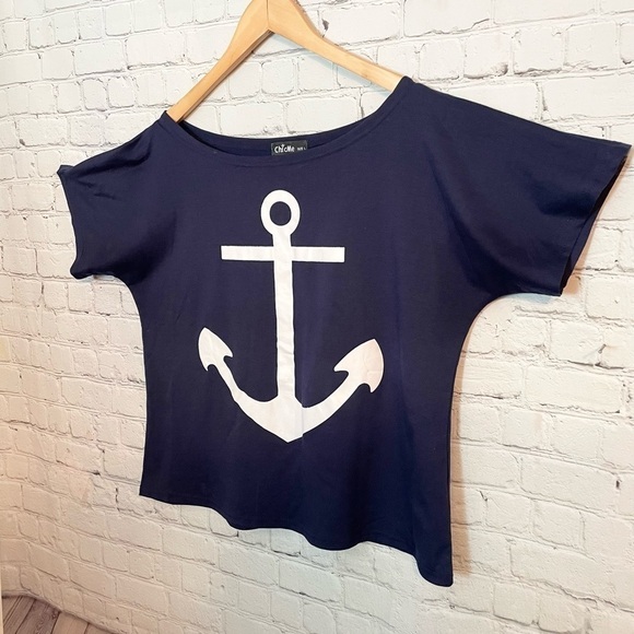 Navy Blue and White Anchor Beach Nautical Shirt Size: Large - Picture 2 of 8